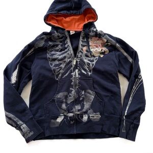 Y2K VTG Ed Hardy Christian Audigier X Ray Skeleton Hoodie Jacket Mens Small M